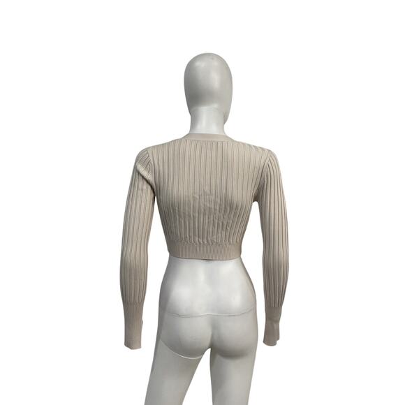 Jonathan Simkhai 'Kayla' Beige Rayon Compact Rib Cropped Cardigan Size XS - Picture 3 of 4